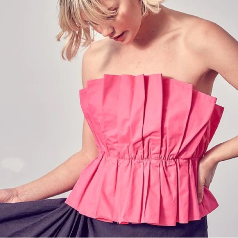 Hot Pink Pleated Strapless Top